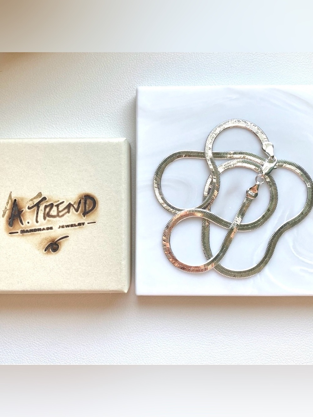 Silver Herringbone Chain Necklace